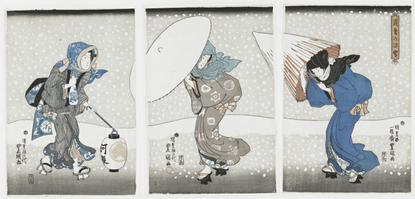 Utagawa Kunisada. Viel schnee am ende des jahres