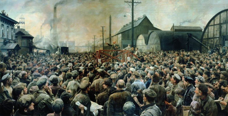 Isaac Brodsky. Speech by Vladimir I. Lenin at a rally of workers of the Putilov factory in May 1917. 1929