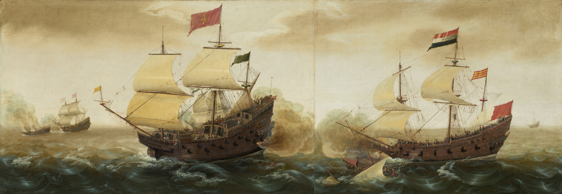 Cornelis Verbeek. Battaglia navale tra olandesi e spagnoli navi da guerra