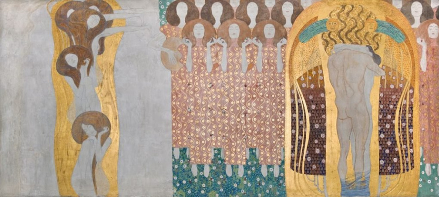 Gustav Klimt. The Arts, Paradise Choir, and The Embrace, detail of Beethoven Frieze