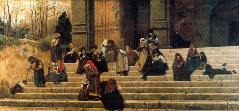 Federico Zandomeneghi. Beggars on the steps of the convent of Aracoeli, or Rome Experience