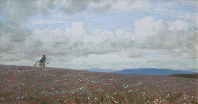 Arthur Hughes. Mower on the poppy field