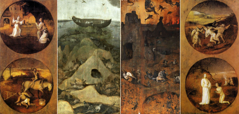 The overthrow of the rebellious angels. Diptych Hell and the Flood. Right wing