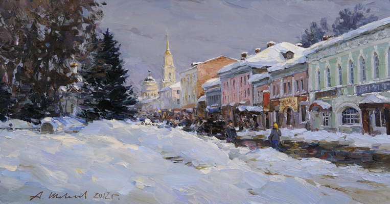 Alexander Shevelyov. Winter on the waterfront.Oil on canvas 34,5 # 65 see 2012