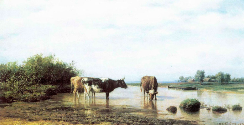 Mikhail Konstantinovich Klodt. Cows at the watering