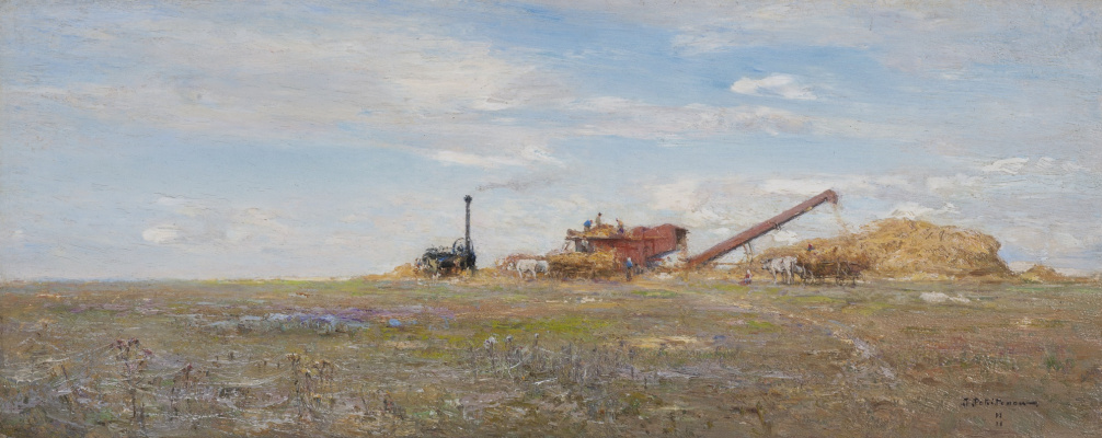 Ivan Pavlovich Pohitonov. Steam thresher in the field