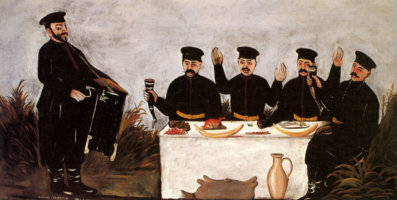 Niko Pirosmani (Pirosmanashvili). Feast with organ-grinder Datiko Land