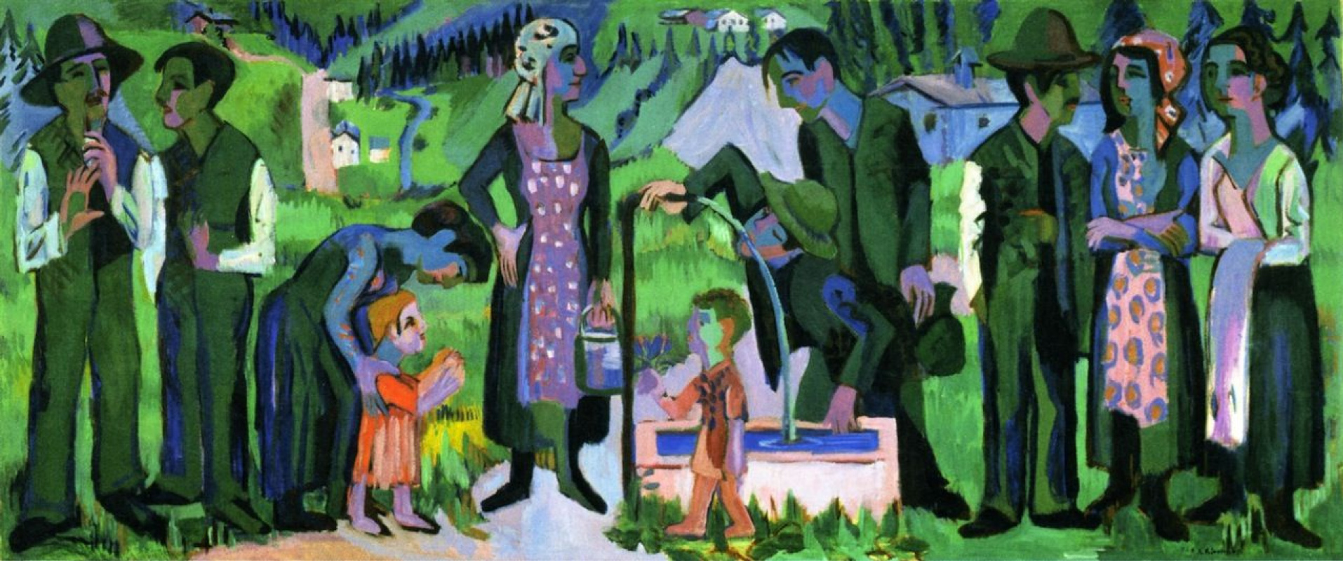 Sunday in the Alps. The scene at the well, 1925, 400×168 cm by