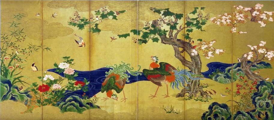 Kano Eytoku. Screen "Flowers and birds of the seasons", right side