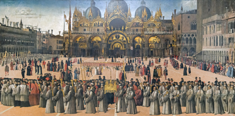 Gentile Bellini. Procession of the relics of the Holy Cross in Piazza San Marco