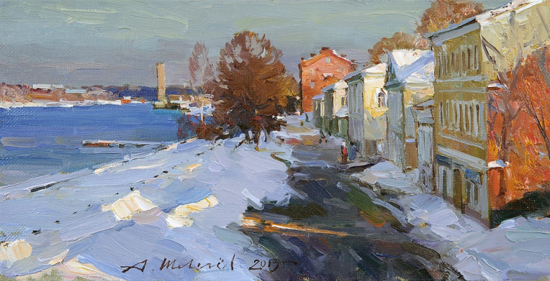 Alexander Shevelyov. Rybinsk.The waterfront views. Oil on canvas 21 5 x 41, 5 cm 2013