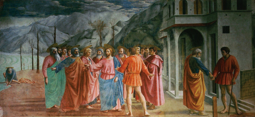 Tommaso Masaccio. Brancacci Chapel. Miracle with a satir (The tribute money)