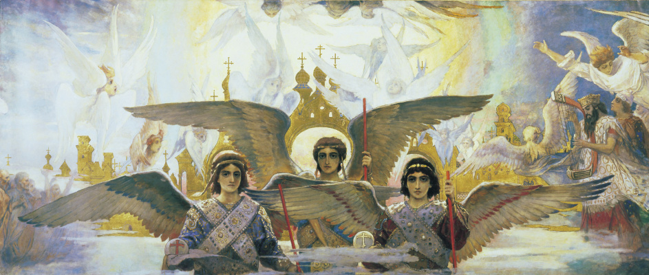 Victor Mikhailovich Vasnetsov. Trittico "Gioia dei giusti nel Signore. La soglia del paradiso. Schizzo del dipinto di Vladimir Cathedral a Kiev. Frammento (parte centrale)