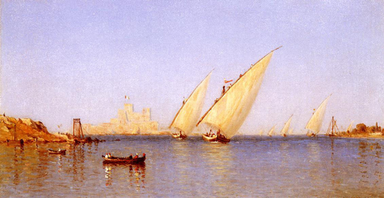Sanford Robinson Gifford. Fishing vessels entering into the Harbor of Brindisi