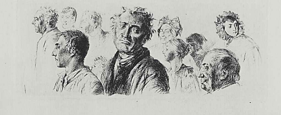 Adolf Friedrich Erdmann von Menzel. Sheet of sketches with the inhabitants of the house for the mentally ill