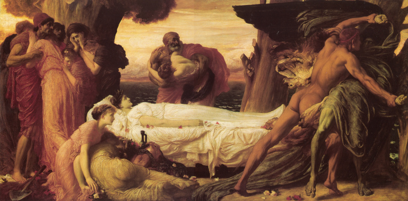 Frederic Leighton. The Fight of Hercules and Death for Alcesta's body