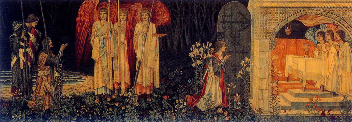 William Morris. Series "The Quest for the Holy Grail". On his knees before the angels and the Holy Grail (Together with Edward Burne-Jones)