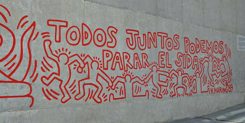 “我们可以共同阻止艾滋病。”巴塞罗那壁画现代艺术博物馆