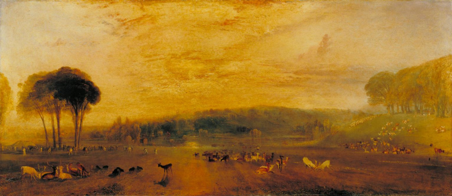 Joseph Mallord William Turner. Lake, Petworth, sunset, bodyshine deer