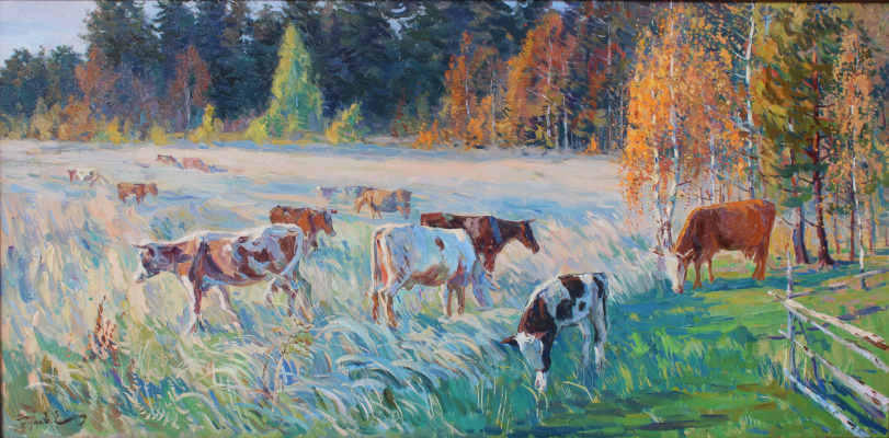 Eugene Butch. Autumn evening.the herd