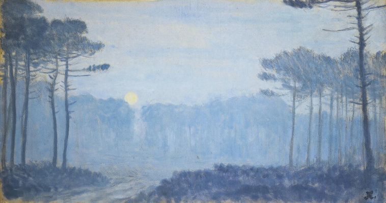 Jean Francis Ouurten. Landscape with pines at a moonlit night