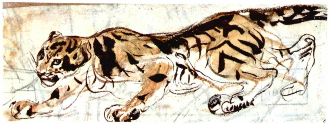 Eugene Delacroix. A tiger crouching to the left