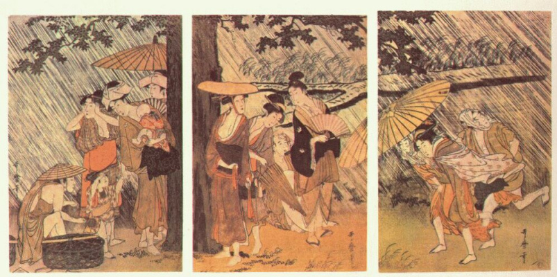 Kitagawa Utamaro. Shower 1-Triptych