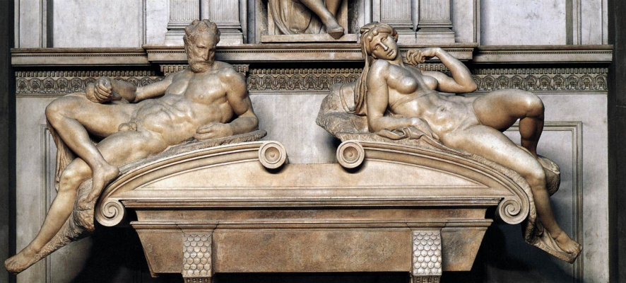 Michelangelo Buonarroti. Lorenzo Medici之墓。片段。傍晚和早晨