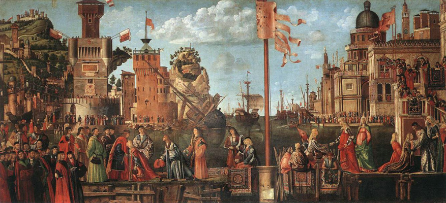 Vittore Carpaccio. Meeting the groom and Departure for pilgrimage. Scene from the life of St. Ursula