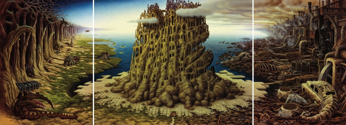 Jacek Yerka. Triptych. Tower of Babel