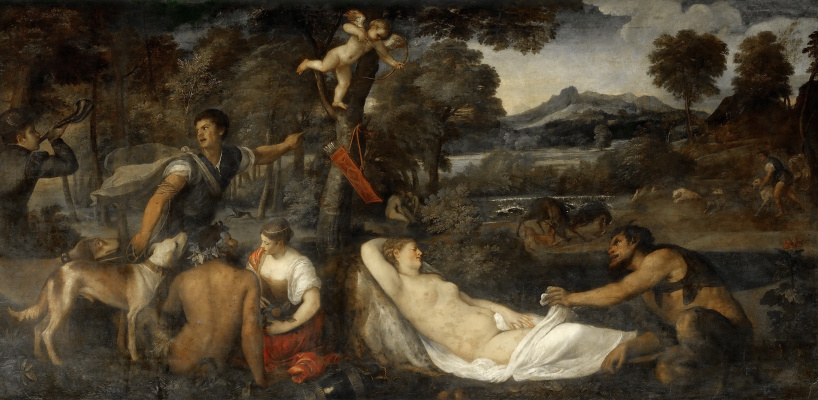 Titian Vecelli. Jupiter and Antiope or Venus on a leopard skin