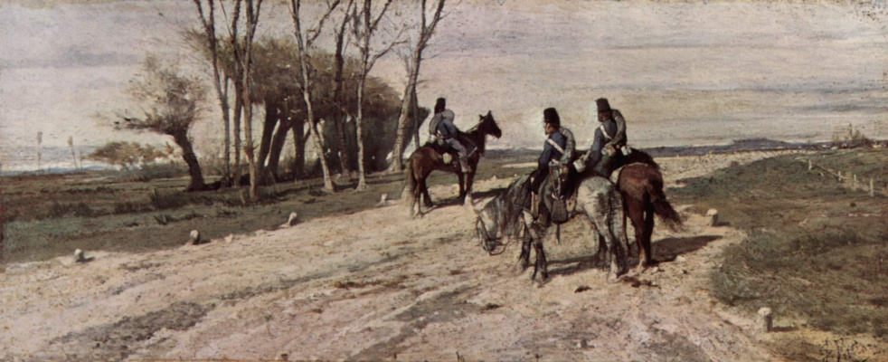 Giovanni Fattori. Three cavalry on the road