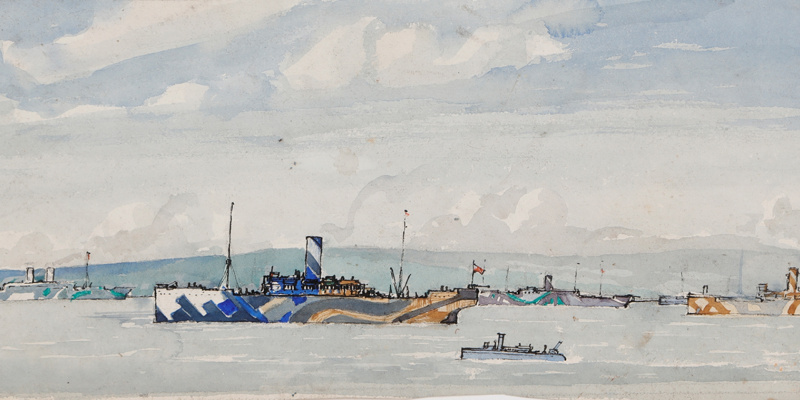 Arthur Lysmer. Detalle de los barcos Dazzle en el puerto.