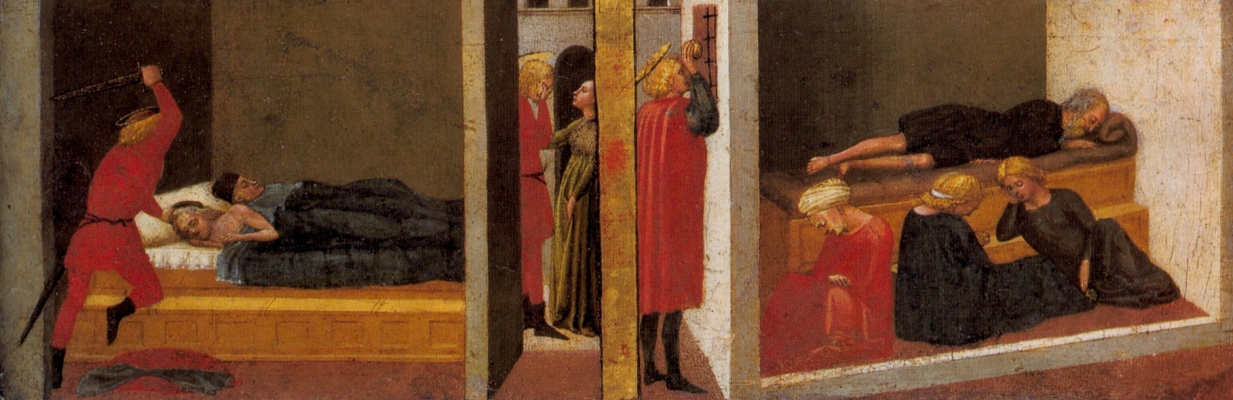 Tommaso Masaccio. Scenes from the life of St. Julian and St. Nicholas. Pizansky polyptych