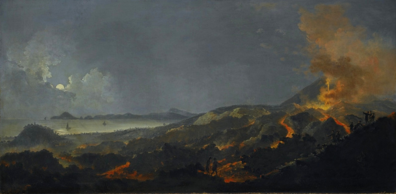 Pierre-Jacques Woller. Night landscape with volcanic eruption.
