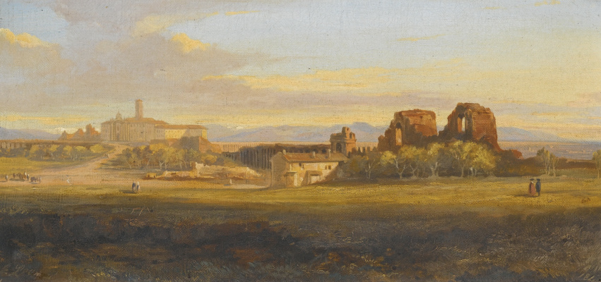 Edward Lear. Campagna: villa et aqueduc à Rome