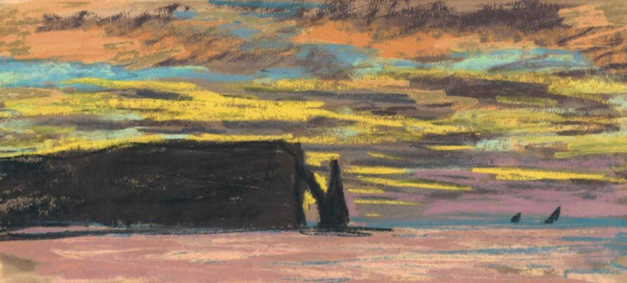 Claude Monet. Pic port d Aval, Etretat, Sunset
