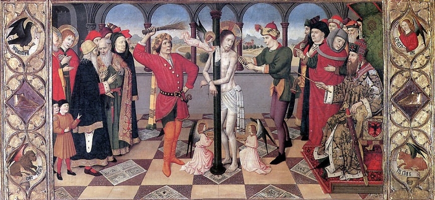 Jaime Yge. Flagellation with the four symbols of the evangelists