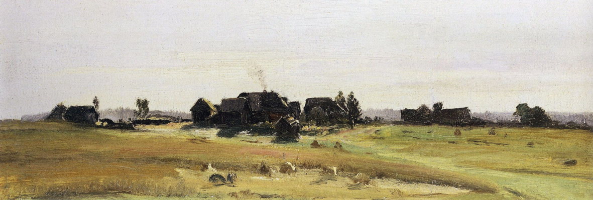 Isaac Levitan. Village. Study for the painting "Sheaves and a village beyond the river"