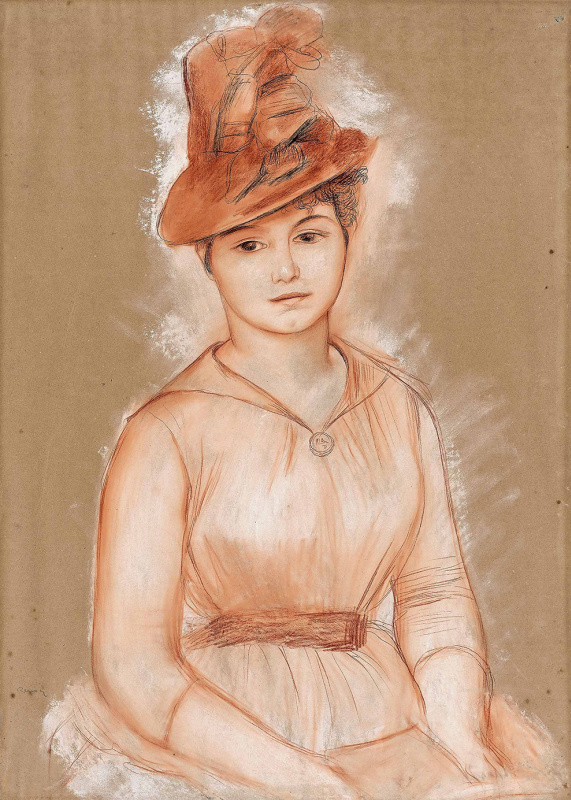 Огюст Ренуар. "Девушка в шляпе (Портрет неизвестной)". 1883–1885