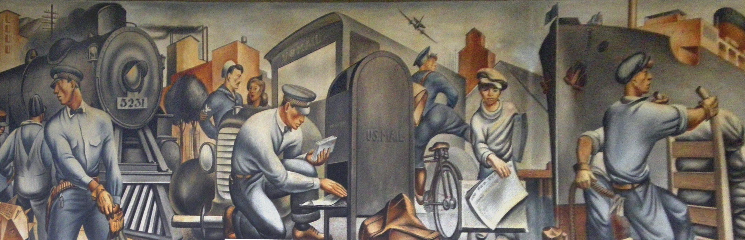 Флетчер Мартин, фреска «Перевозка почты» (1938) в почтовом отделении Сан-Педро, Калифорния