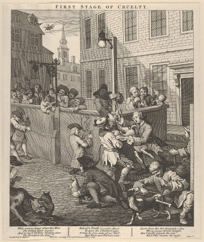 Уильям Хогарт, «Первая стадия жестокости» (1742)