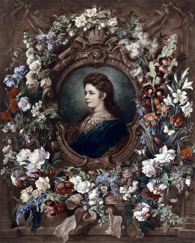 Franz Seraph Hanfstaengl (after Ludwig Adam Kunz). Portrait of the Empress Framed by a Bouquet of Fl