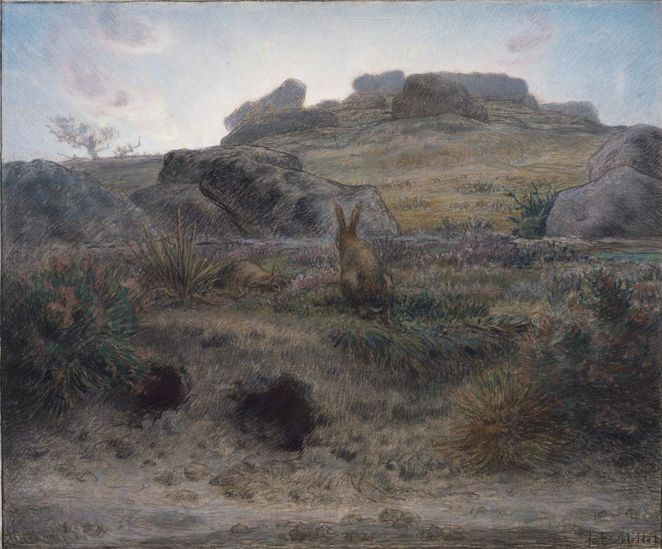 Jean-François Millet. Dawn and rabbit holes