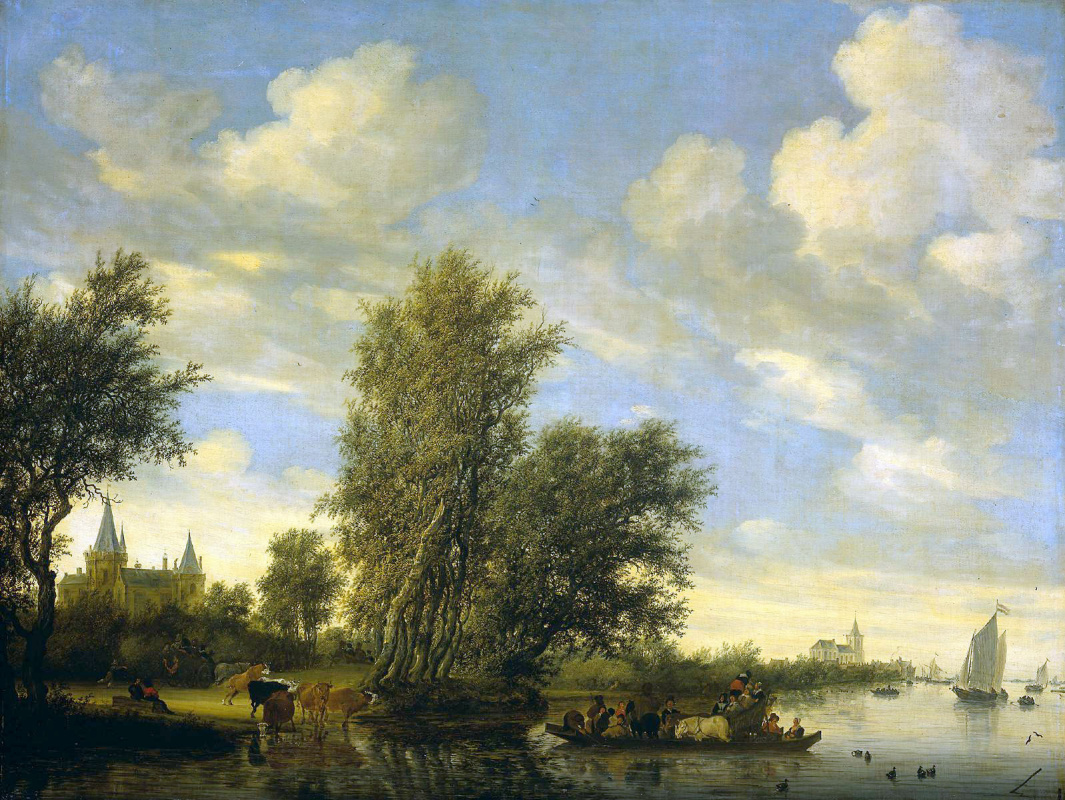 Salomon Jacobs van Ruisdal. River landscape with ferry
