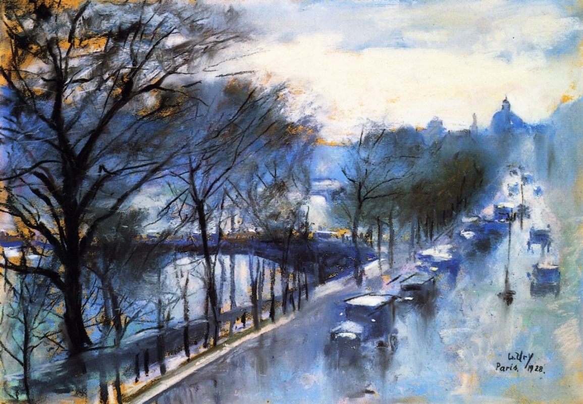 Lesser Ury. Paris, a rainy day on the quay Voltaire