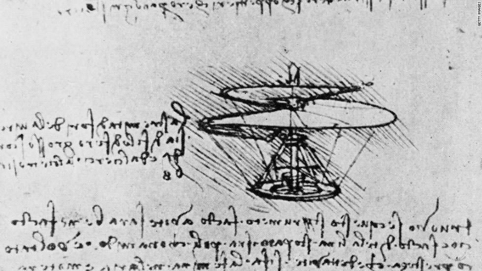 Leonardo da Vinci. The drawing of the helicopter