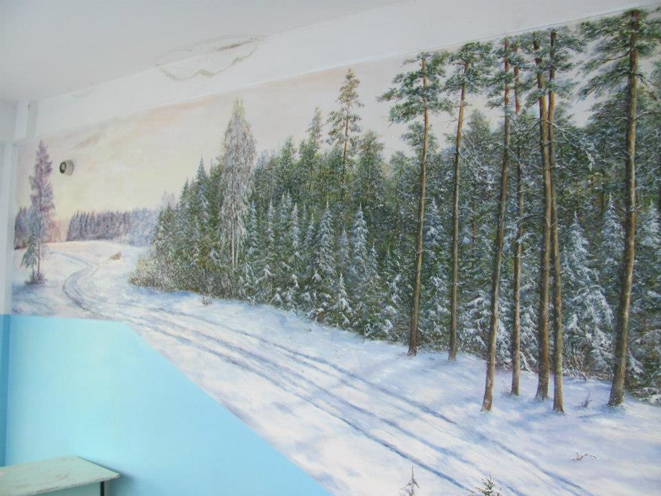 Роспись стены в Криворожской школе№33,зимняя.