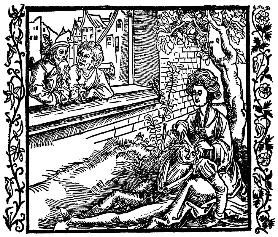 Albrecht Durer. Illustrazione per il libro "Knight de la Tour." Delilah si rade i capelli di Sansone.
