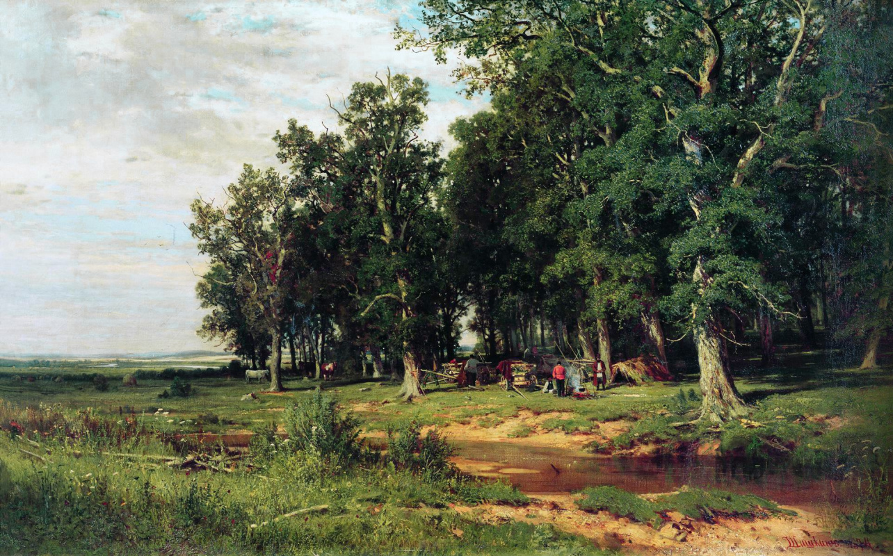 Ivan Ivanovich Shishkin. At mowing in an oak grove